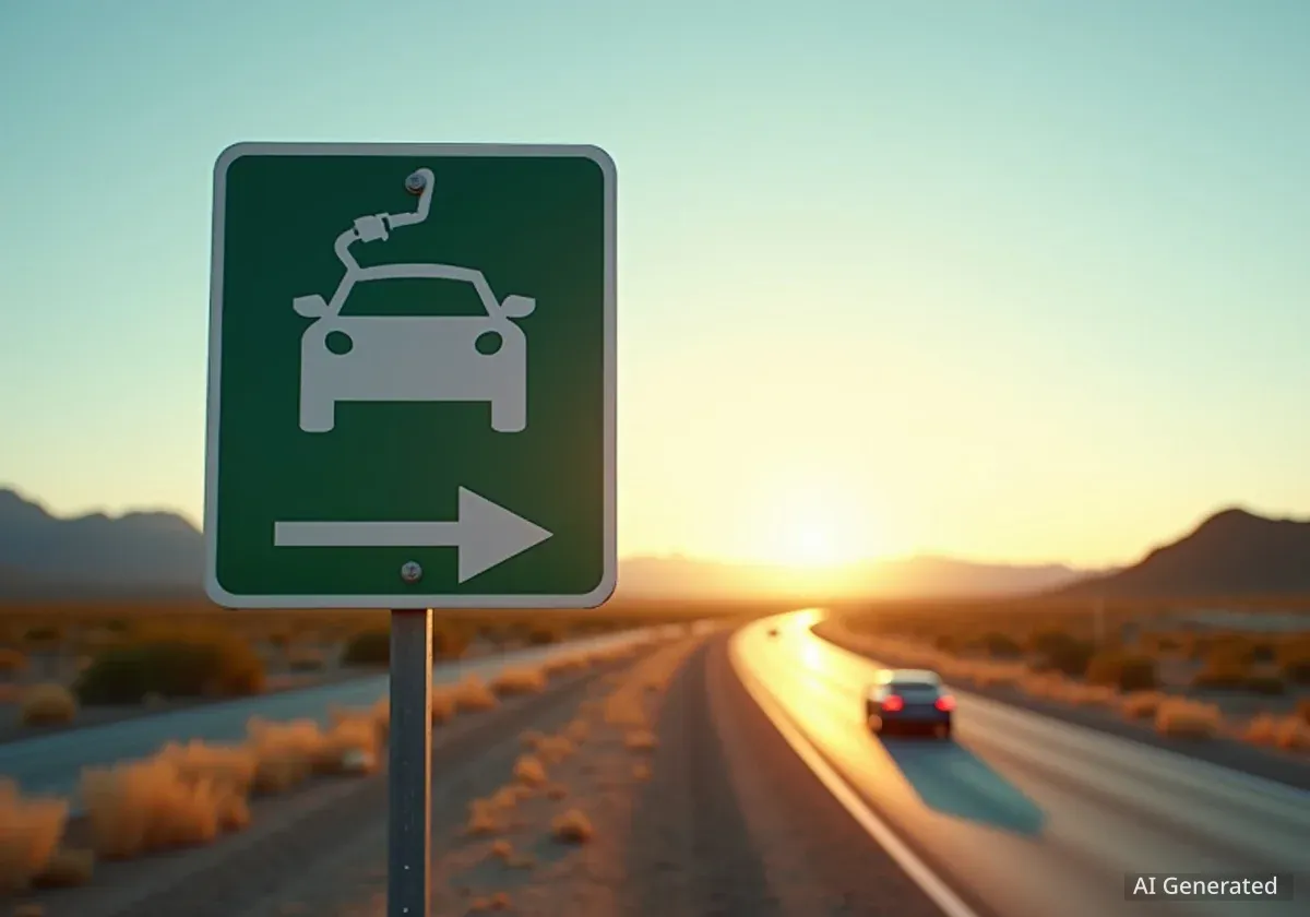 Tesla Supercharger auf US-Autobahnschild in Arizona