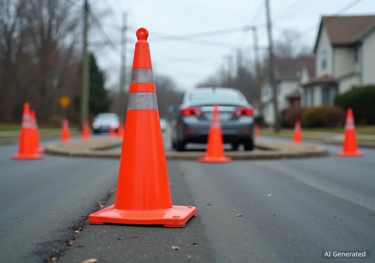 West Hartford: Orangerote Fässer sollen Kreisverkehr-Chaos beenden