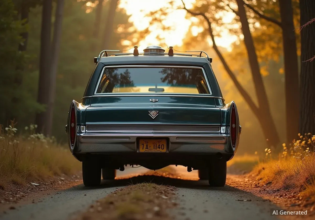 Klassischer Cadillac Leichenwagen von 1973 wird zum Camper